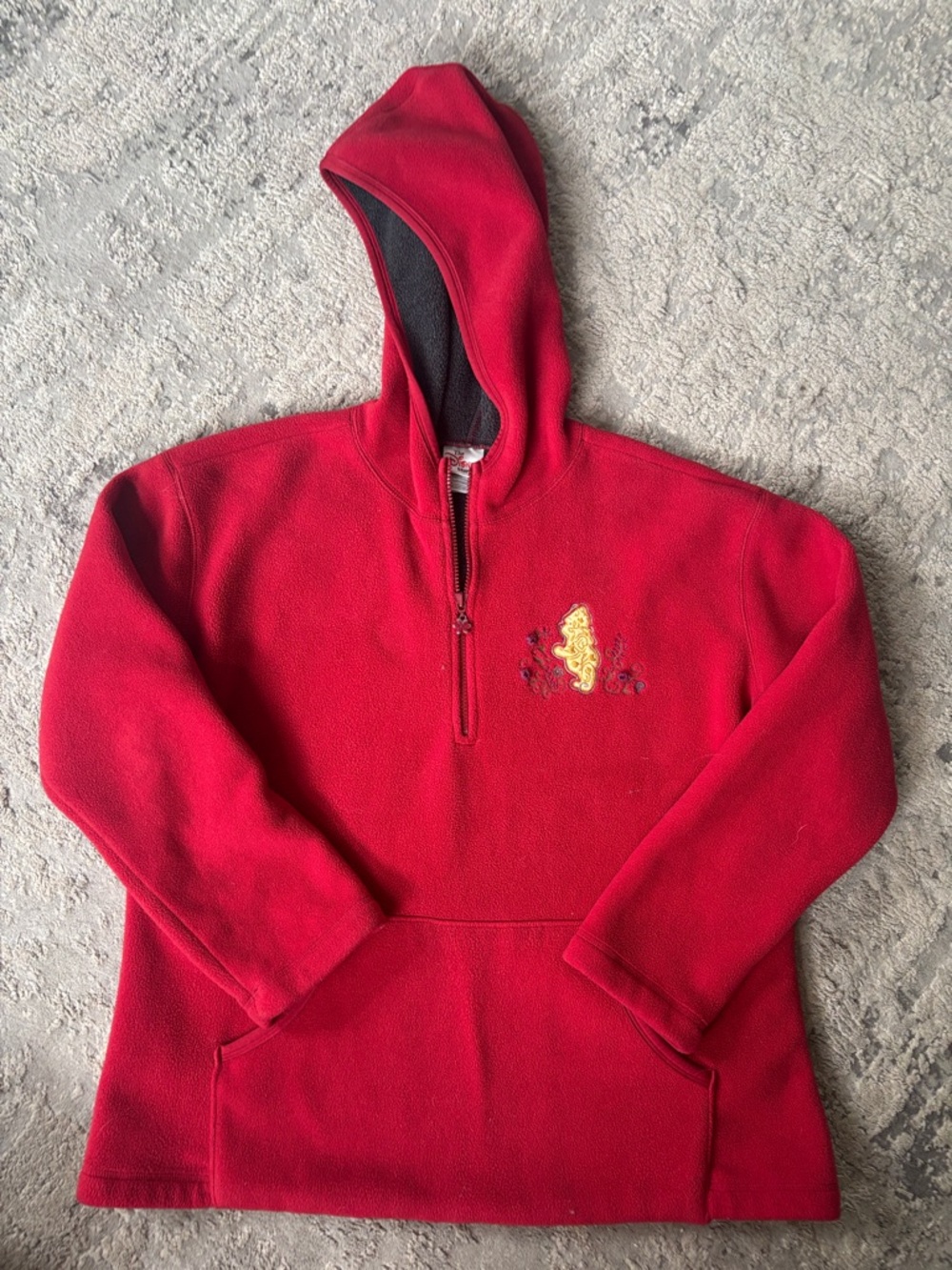 Disney Vintage 90s Pooh Red Half-Zip Hooded Fleece Pullover